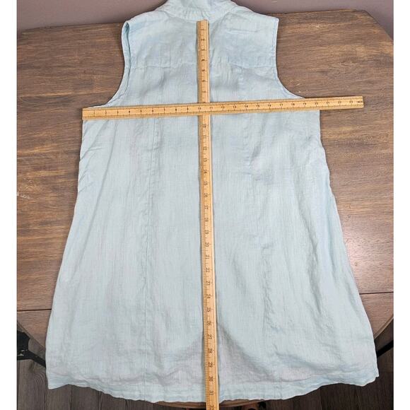 J Jill Love Linen Womens Shirt Sz L Tall LT Turquoise Button Up Sleeveless Top - Picture 6 of 6